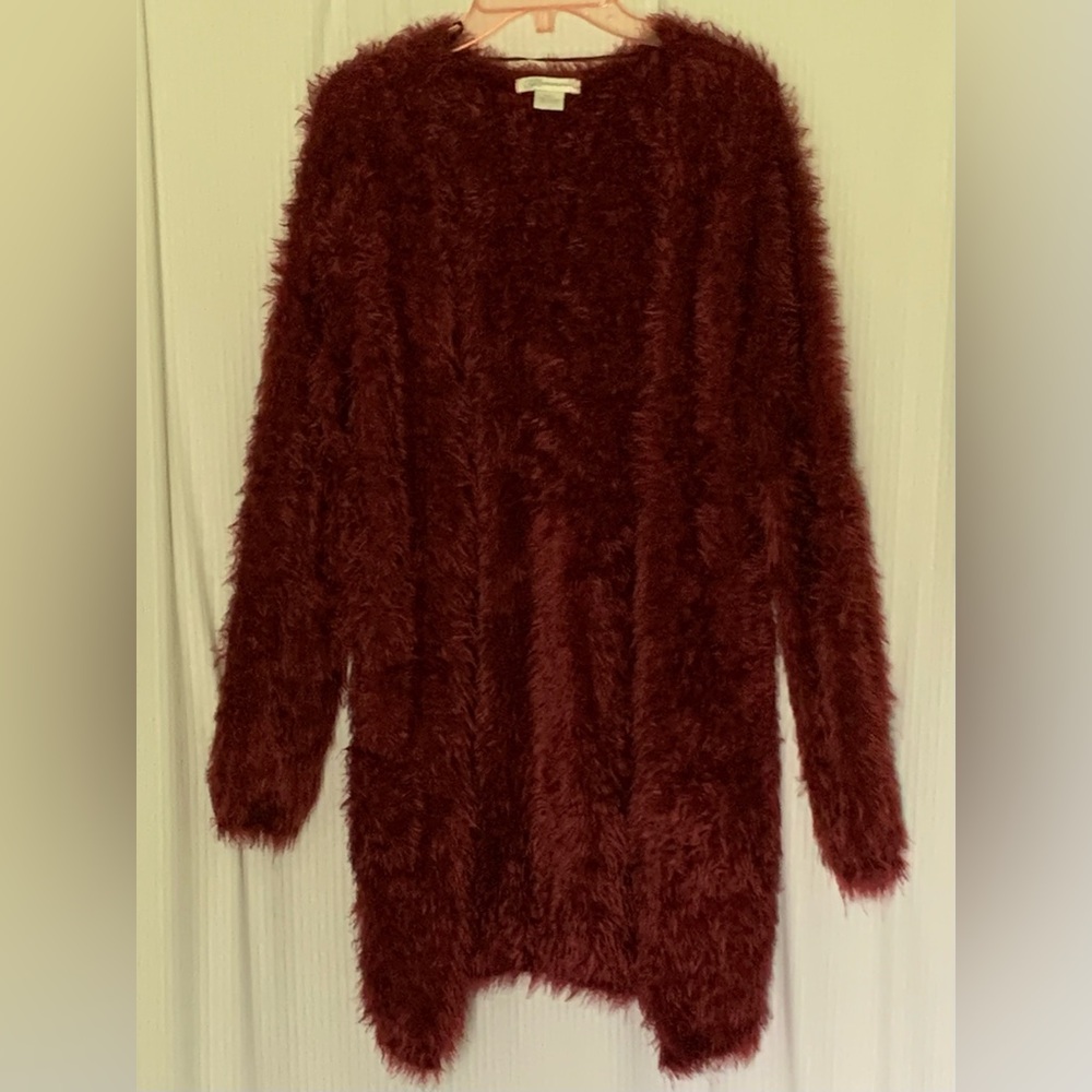 Glamorous Deep Red Super Soft Stretchy Knit Open Front w/ Pockets Cardigan Large